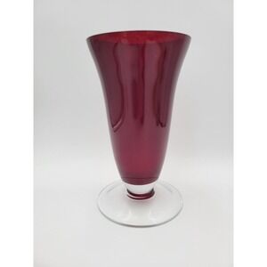 Ruby Red Blown Glass Vase With Clear‎ Base LSA 10"